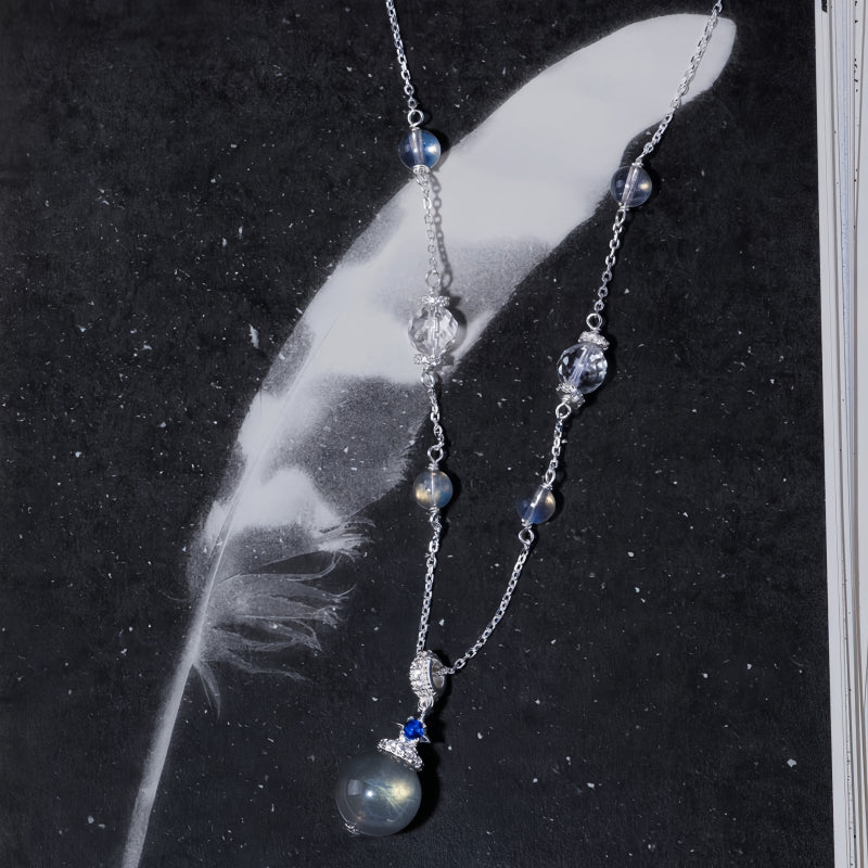 Ensemble Collier et Boucles d'Oreilles Pierre de Lune Grise & Quartz Transparent – Apaise les Émotions, Purifie l'Aura