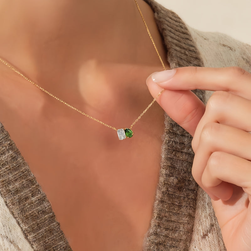 Necklace | You and Me Two Stone Pendant | Sterling Silver Romantic Jewelry