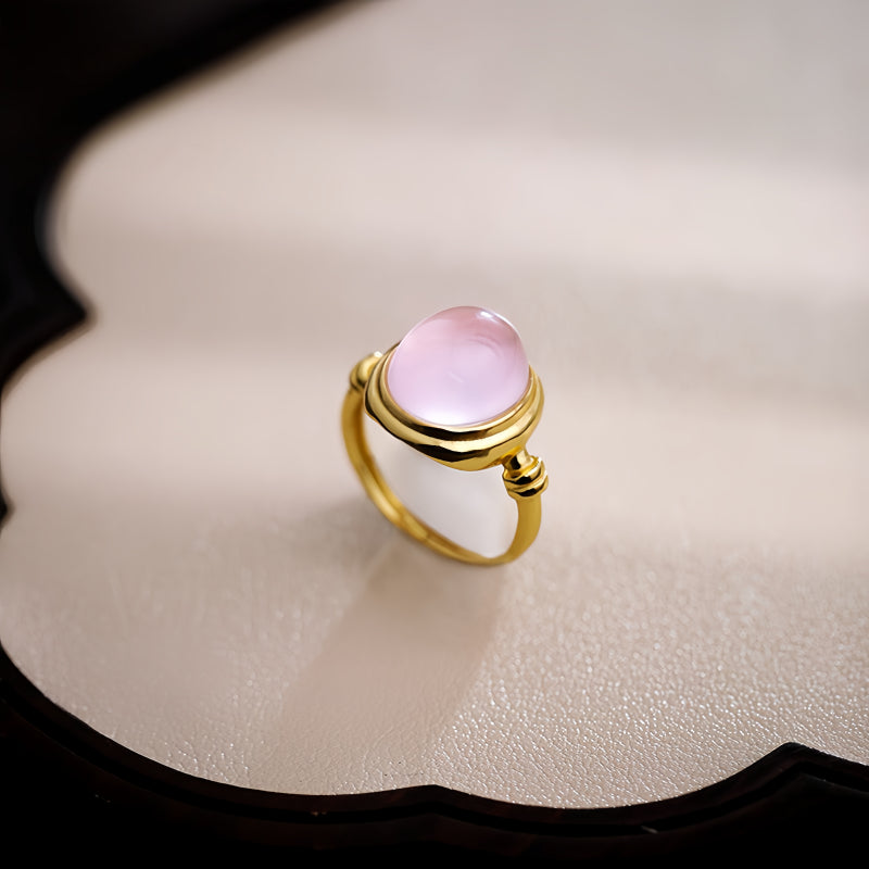 Bague en quartz rose naturel pour l'amour et le soin de soi