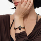 Natural Tiger Eye Stone Bracelet — Ancient Egyptian Bastet Guardian Black Cat Goddess