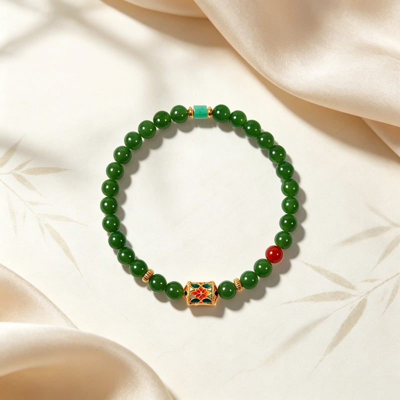 Bracelet en jade Hetian naturel Lotus Éclat Pur