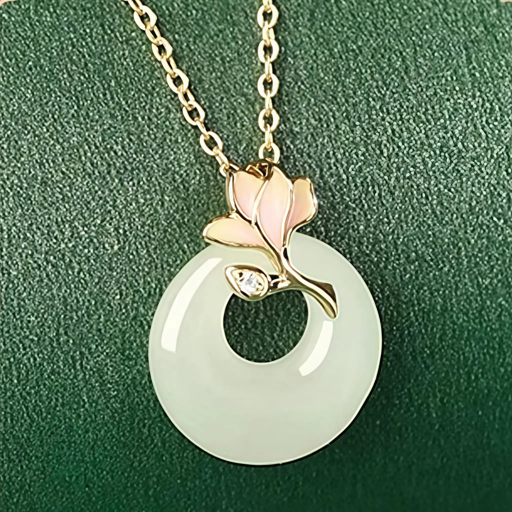 Elegant Magnolia Hetian Jade Peace Donut Necklace - Peace & Bliss