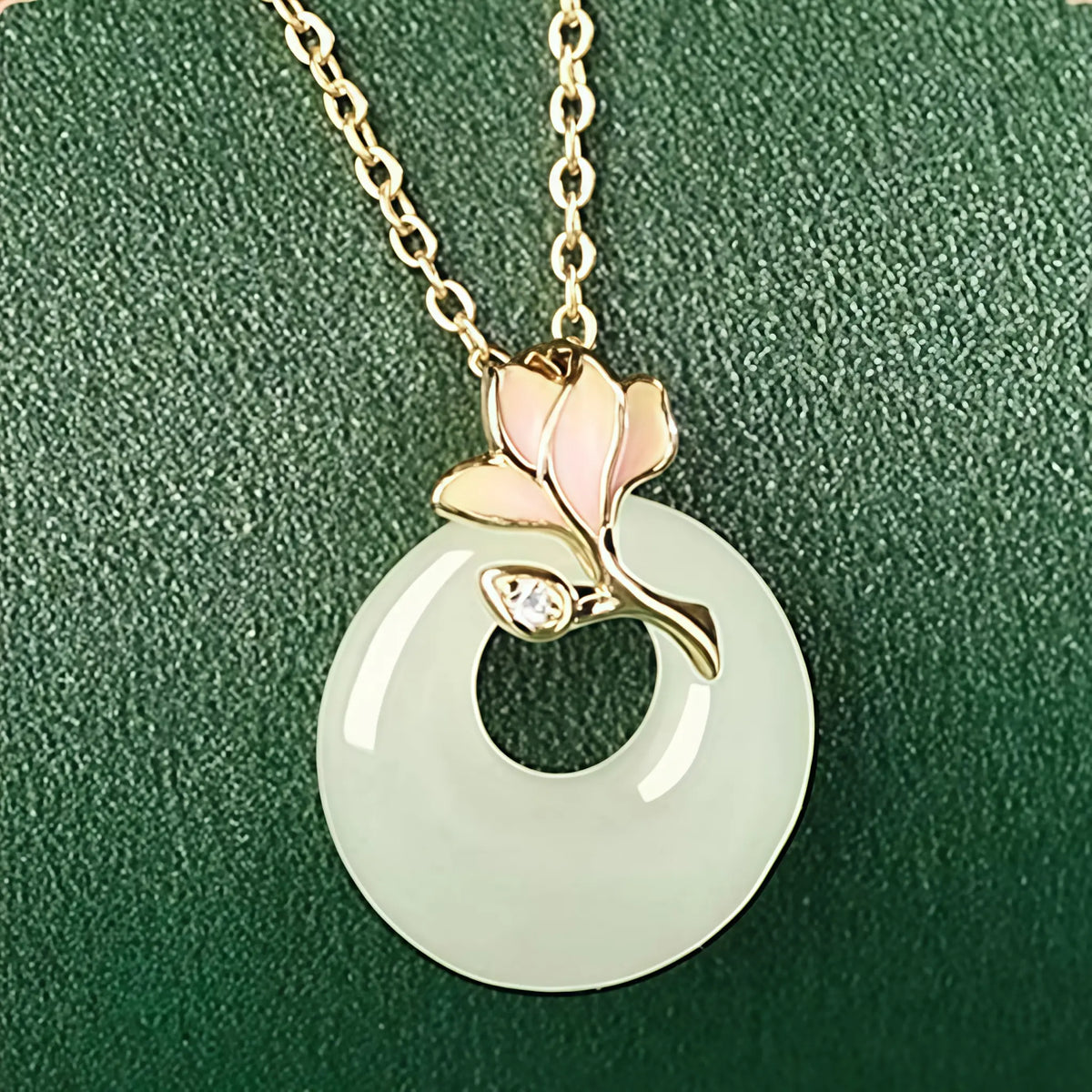 Elegant Magnolia Hetian Jade Peace Donut Necklace - Peace & Bliss