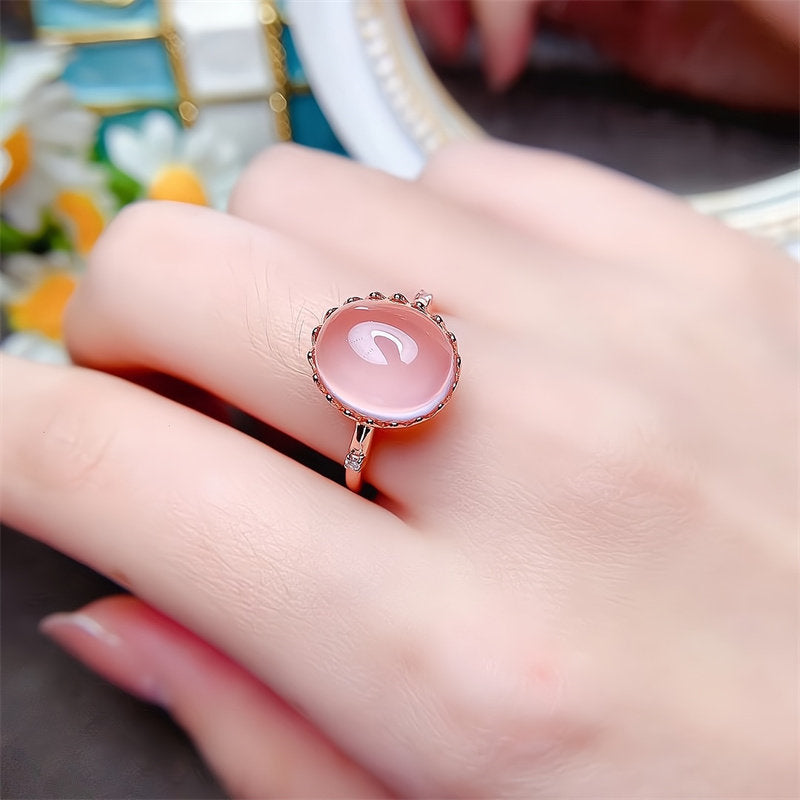 Oval Rose Quartz Crown Ring - Raise Your Love Vibration