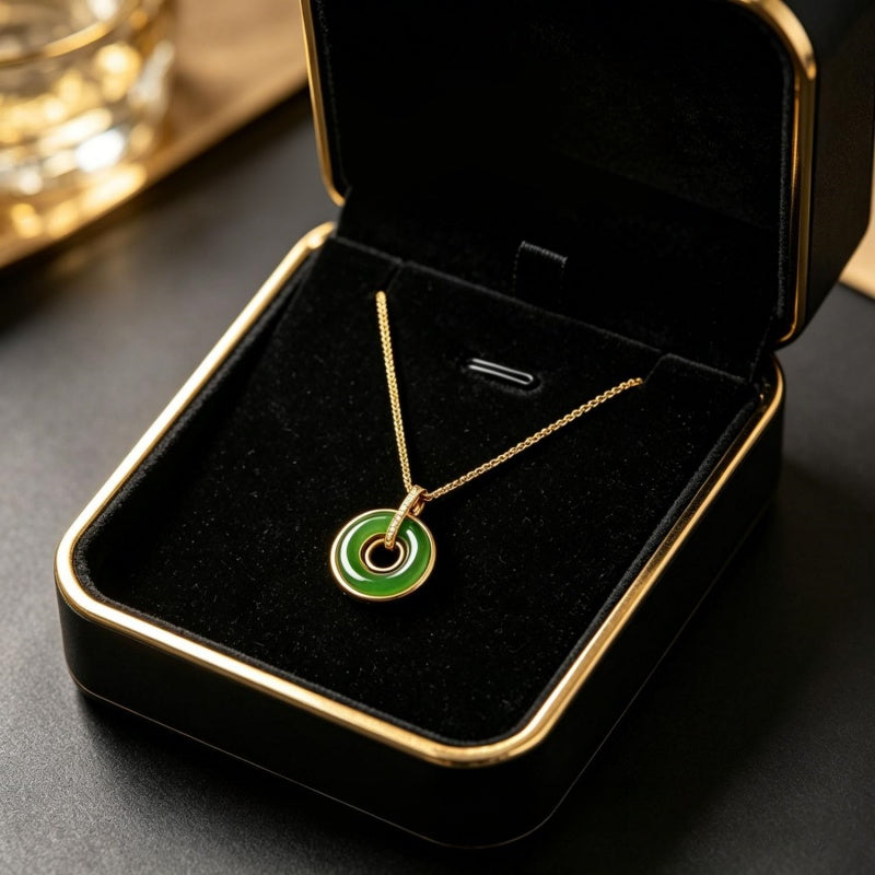 Collier Pendentif de Sécurité Ping An, Chaîne de Chandail en Jade de Luxe Léger Minimaliste pour Femmes