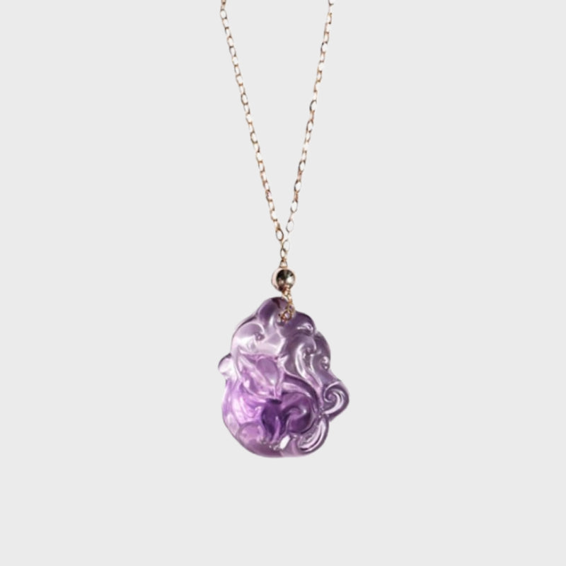 Natural Amethyst Fox Necklace – Open Wisdom, Attract Benefactors, Cute Guardian for Neck & Spirit