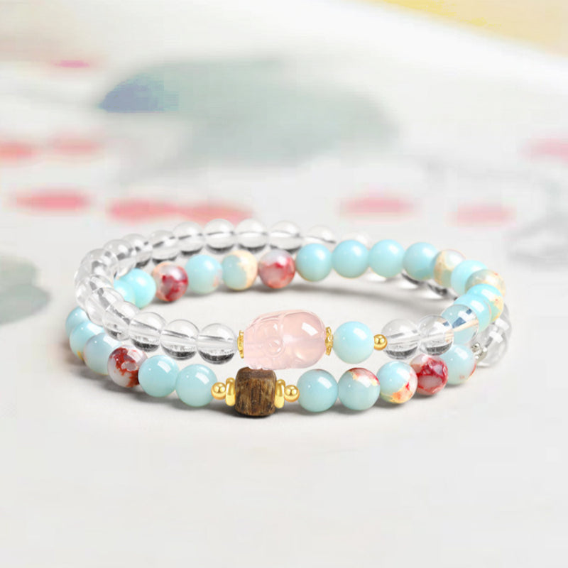 Bracelet triple tour en cristal de rose naturelle