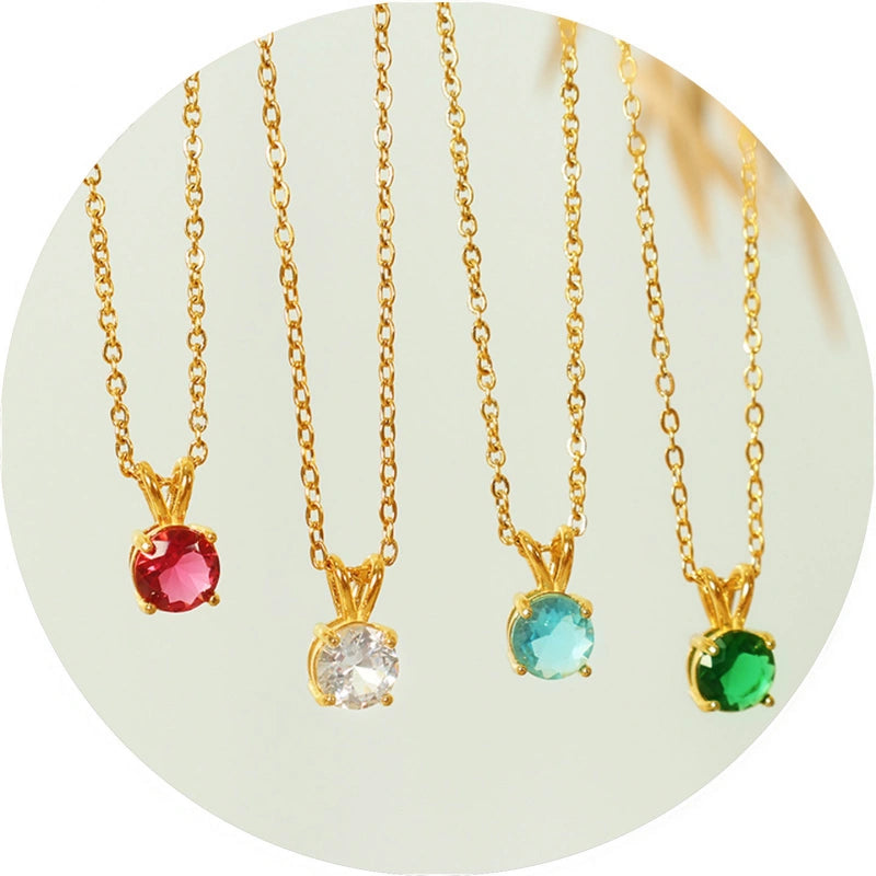 Colorful Birthstone Pendant Necklace | Dainty CZ Clavicle Chain | Perfect Birthday Gift for Women