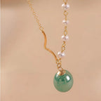 Asymmetrical Chain Hetian Jade and Pearl Necklace - Perfection & Serenity