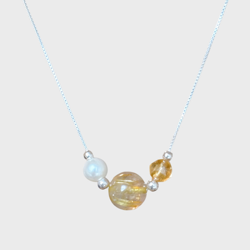 Citrine & Gold Rutilated Quartz Necklace – Attract Wealth & Career, Full Positive Energy
