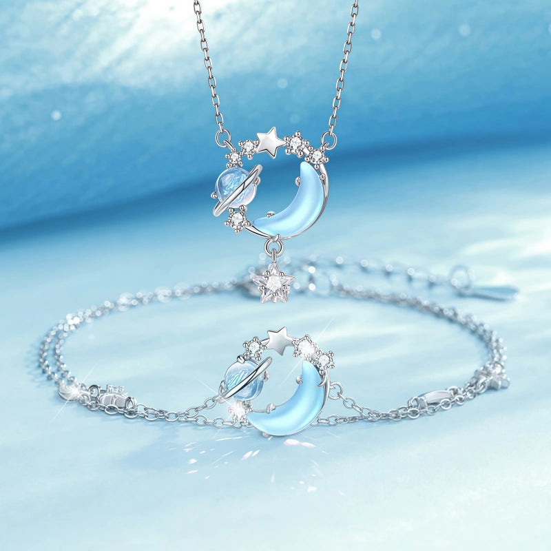 Aurora Crescent Starlight Double Layer S999 Bracelet - Carry Cosmic Blessings With You