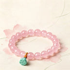 Natural Rose Quartz Lotus Pendant Bracelet - Draws Sweet Love