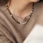 Natural Tiger Eye Stone Necklace — Maillard Square Broken Silver Chain