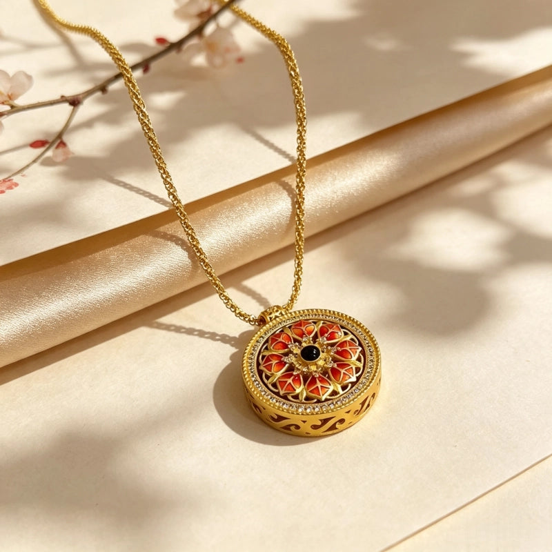 Collier Lotus Boussole Huit Trésors Orientale – Amulette de Protection Spirituelle