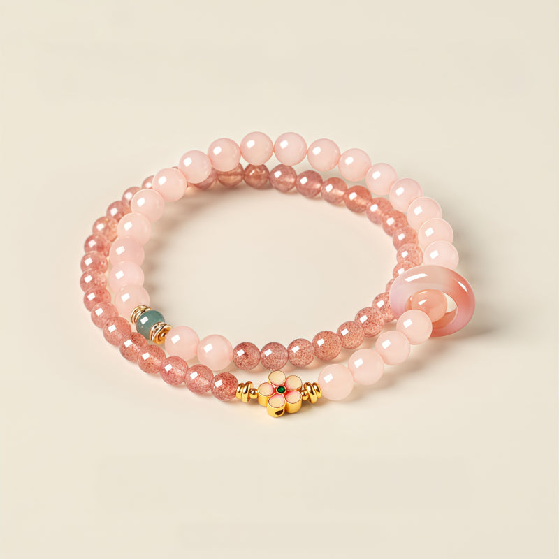 Natural Rose Quartz Ring Flower Bracelet - Inner Peace and Gentle Healing