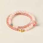 Natural Rose Quartz Ring Flower Bracelet - Inner Peace and Gentle Healing