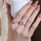 Square Pink Rose Quartz Open Ring