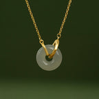 Interlocking Jade Ping An Lock Necklace, Oriental Peace Symbol Jewelry