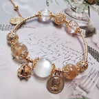 Bracelet avec pendentif cochon doré citrine – Attire la richesse, stimule la carrière, augmente l'abondance