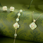 Oriental Clover‑Shaped Lotus Hetian Jade Matching Jewelry Set - Purify Mind