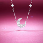 Starry Moon Full Diamond Silver Necklace - Embodying Gentle Celestial Proctection