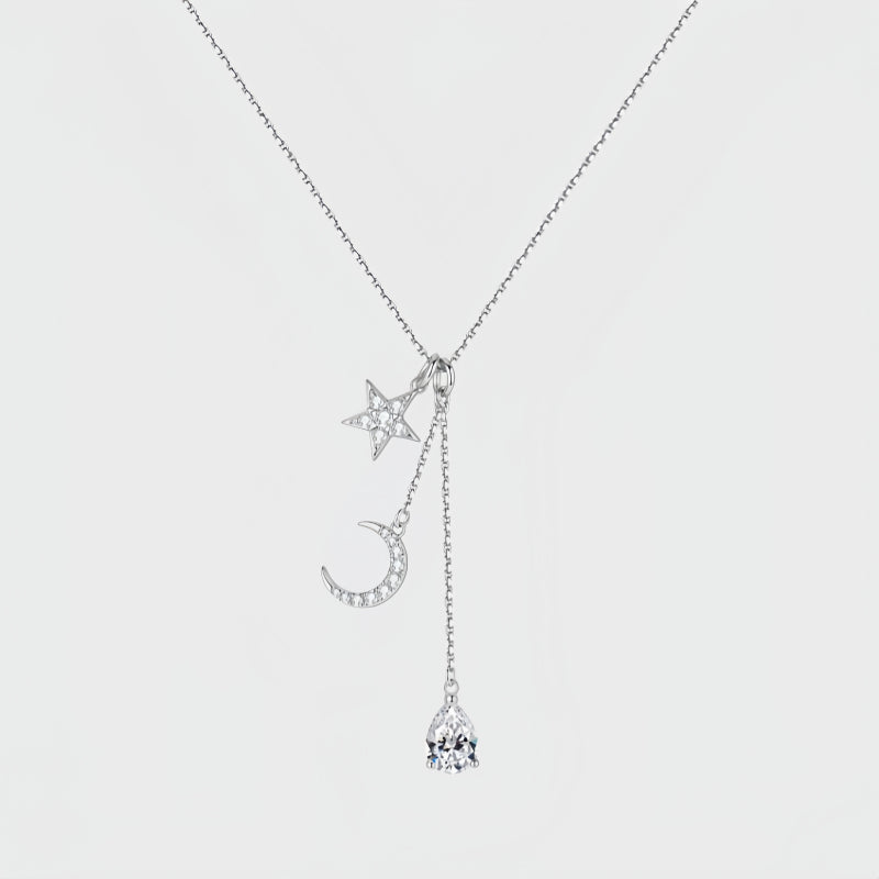Star & Moon Blessing Necklace/Earrings - Stars Guide Your Path, Waterdrop Holds Spiritual Energy