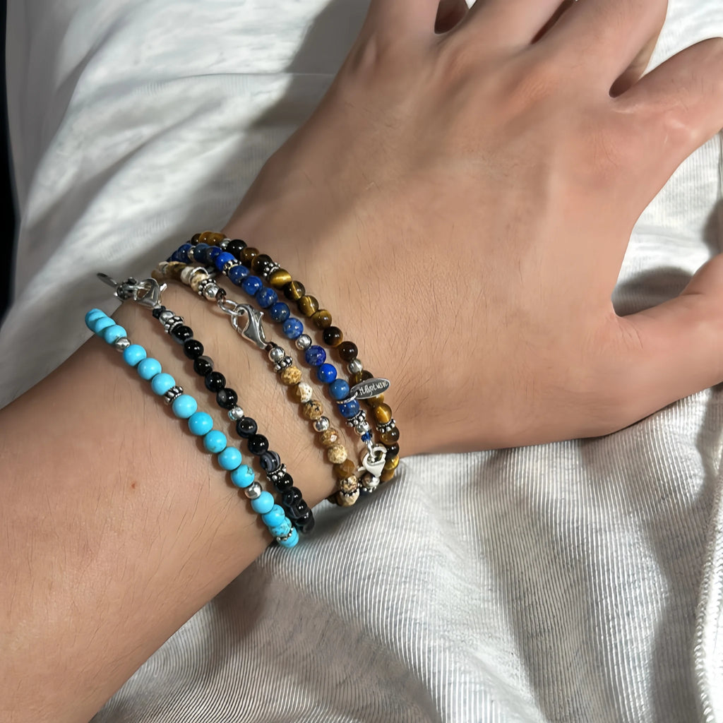 Natural Stone Round Bead Stackable Bracelet - Focus Goals & Seize Opportunities
