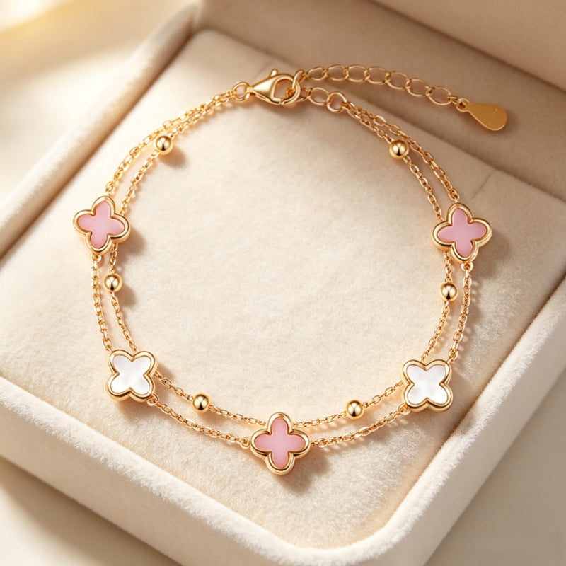 Four-Leaf Clover Double Layer Bracelet — Luxury & Delicate Gift for Best Friend – Birthday & Graduation