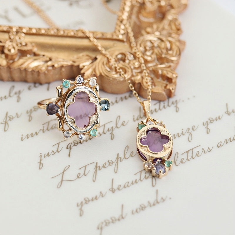 Amethyst Necklace & Ring Set - Attracts Supportive Connections