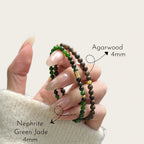 Kynam Agarwood and Nephrite Green Jade Layered Bracelet - Stay Grounded and Peaceful