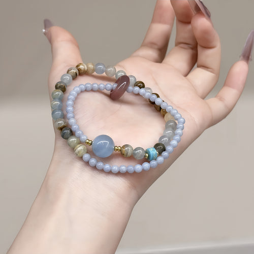 Aquamarine Running Loop Double-layer Crystal Bracelet - Peace, Calm and Harmony