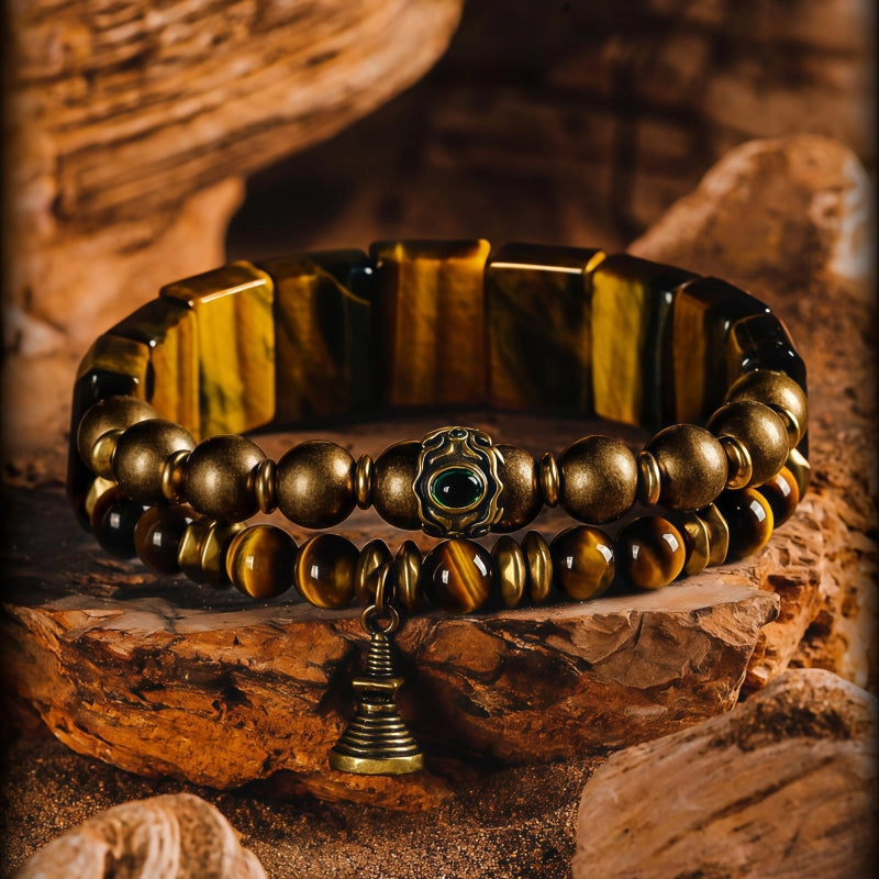 Bracelet en pierre naturelle œil de tigre, style rétro, multi-tours, empilable, pour homme