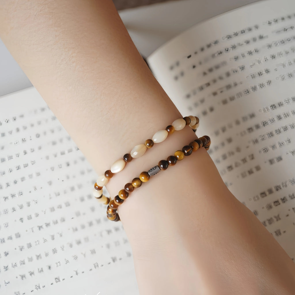 Tiger's Eye & Shell Stackable Bracelet - Courage & Calm