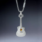 Natural Tiger Eye Stone Necklace — Personalized Guitar Pendant for Boyfriend