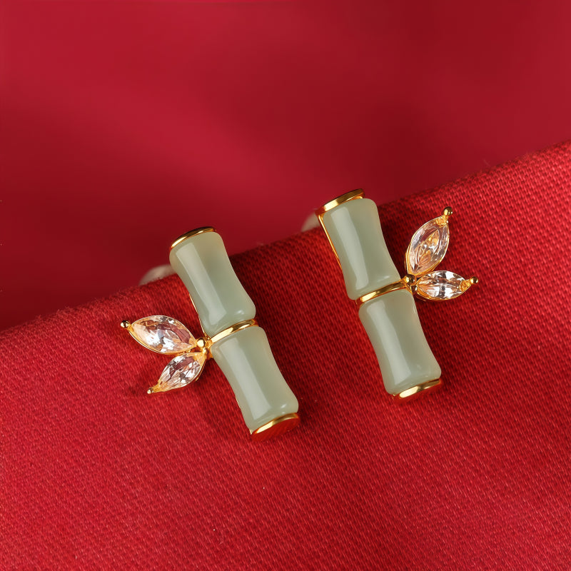 Boucles d'oreilles en bambou de jade Hetian naturel