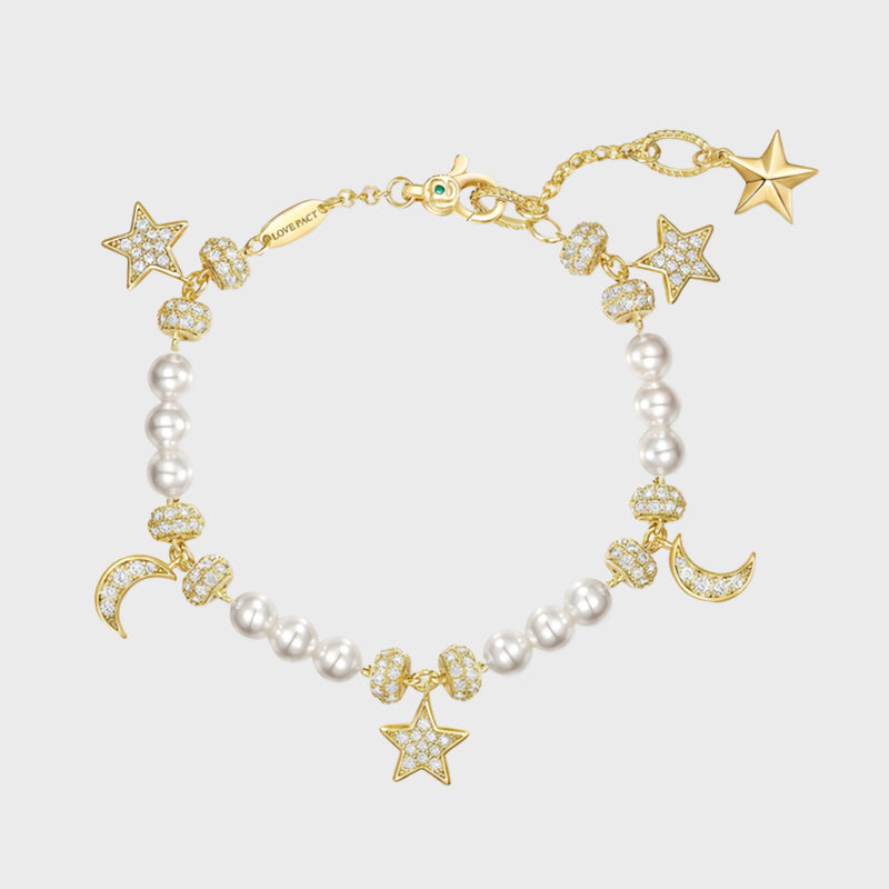 Star & Moon Pearl Bracelet– Cosmic Guidance, Gentle Love, Lasting Peace