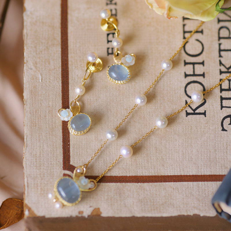 Rabbit‑Shaped Aquamarine Necklace & Earring Set - To My Dearest Sweet One