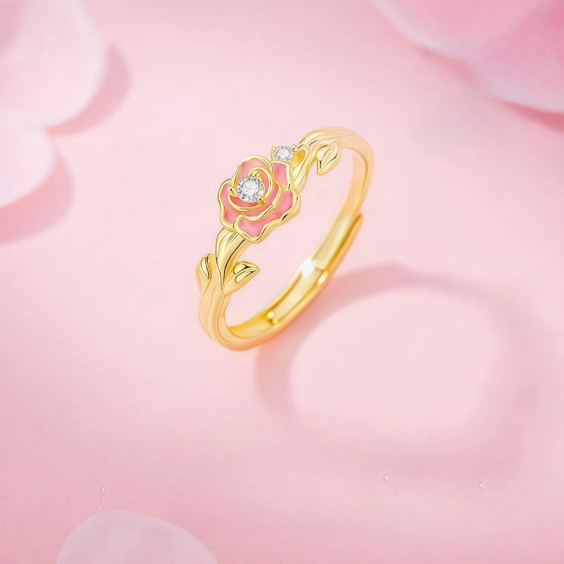 Bague rose en émail lumineux - Bague Amour