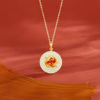 Hetian Jade Lotus & Carp Necklace - Lotus & Koi for Prosperity