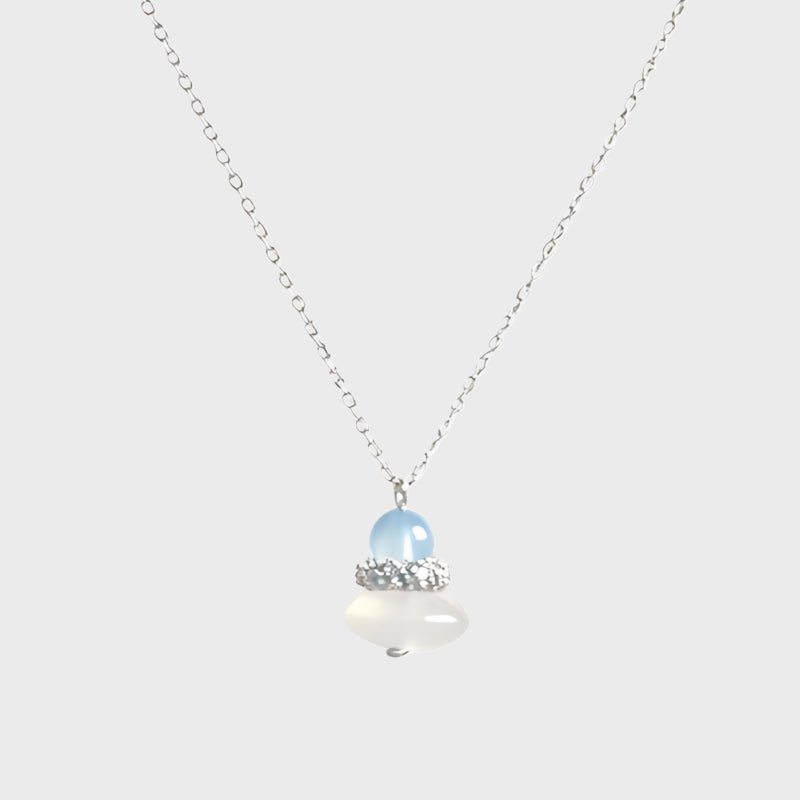 Natural Aquamarine & Agate Necklace - Balances Water Element, Improves Communication, Calms Mood