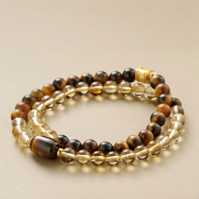 Bracelet Citrine Naturelle et Œil de Tigre – Double Succès et Richesse