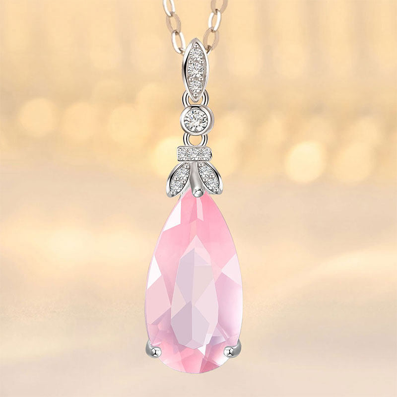 Collier goutte de rosée rose en cristal naturel