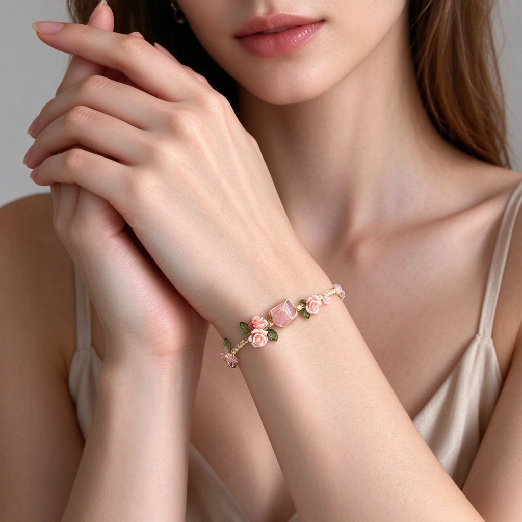 Sweet Wreath Rose Handwoven Rose Quartz Macrame Bracelet - Love & Self-care Energy Healing
