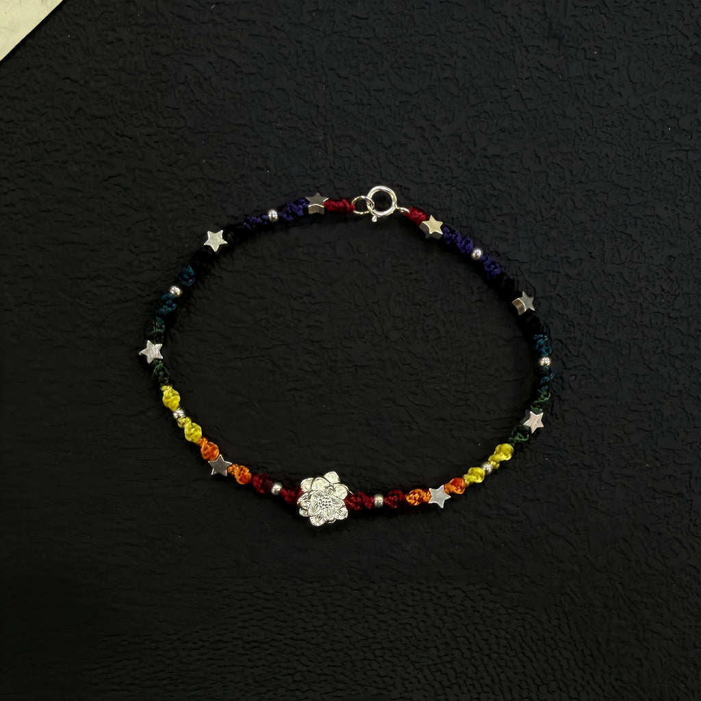 Rainbow Sterling Silver Lotus Braided Bracelet - For Harmonious Energy