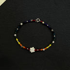 Rainbow Sterling Silver Lotus Braided Bracelet - For Harmonious Energy