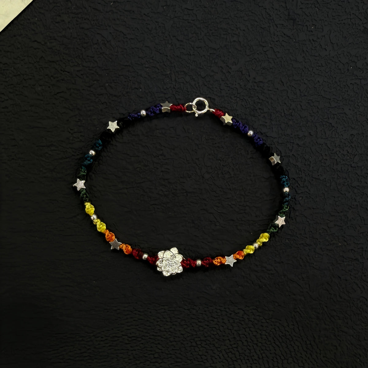 Rainbow Sterling Silver Lotus Braided Bracelet - For Harmonious Energy
