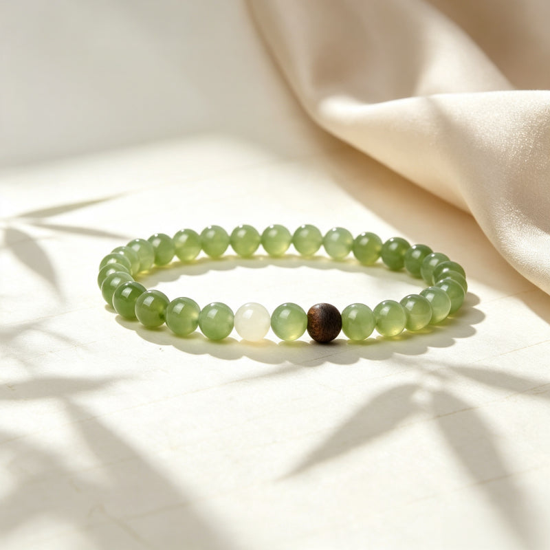 Natural Hetian Jade Bracelet - Pure Aura White Jade Accent Piece
