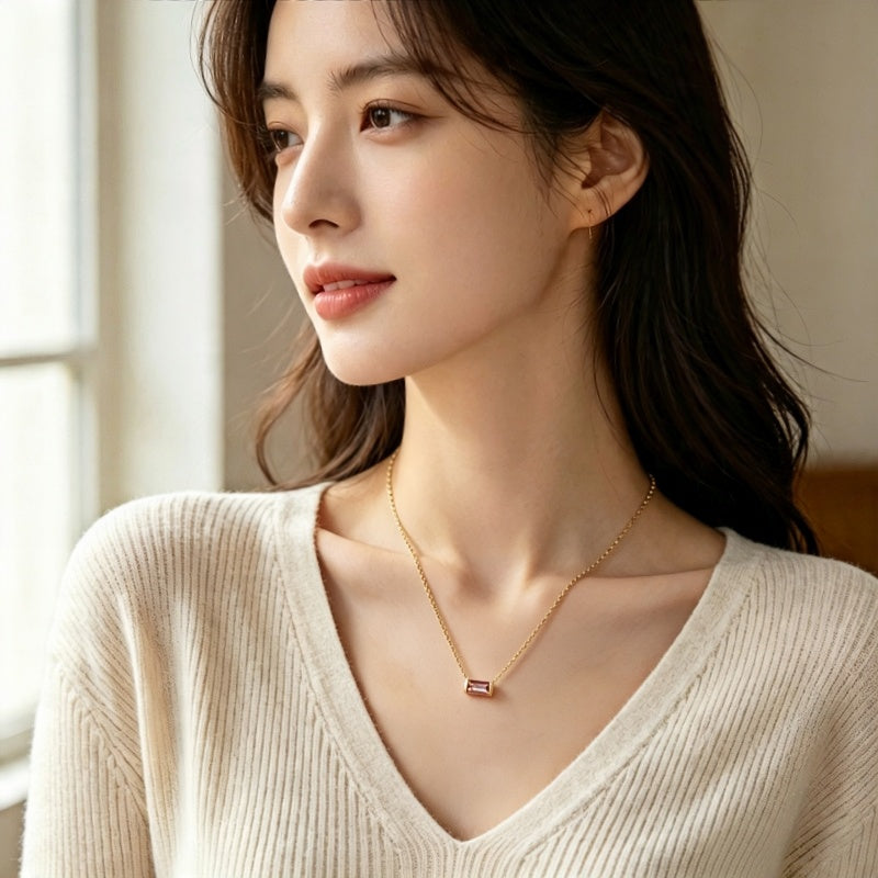 Birthstone Necklace for Women, Minimalist High-end Clavicle Chain