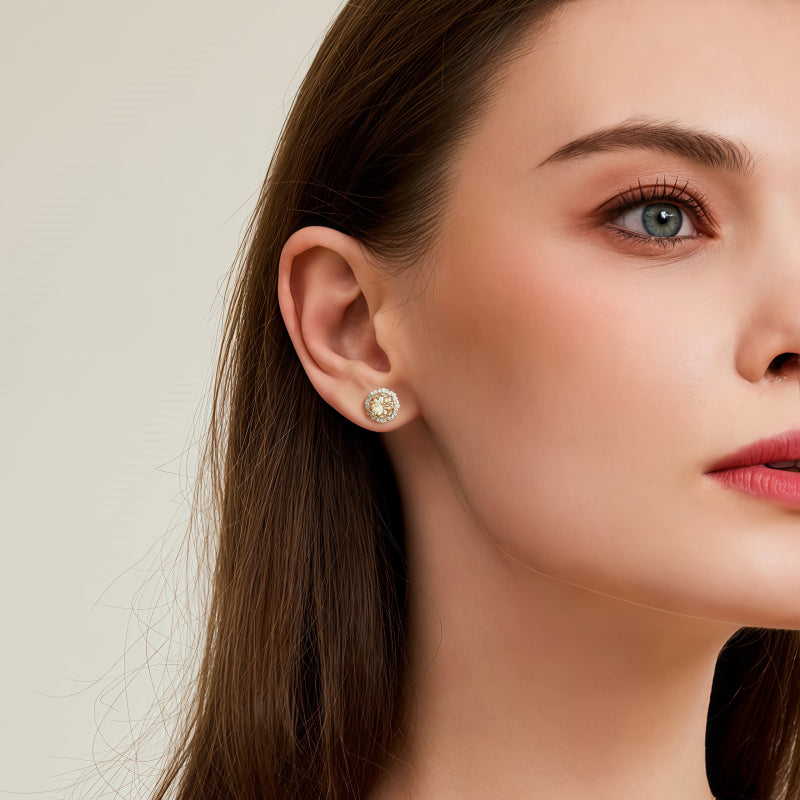 Natural Citrine Stone Retro Sunflower Earrings