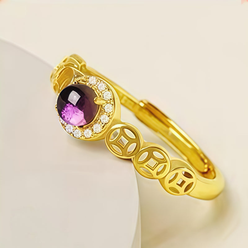 Natural Amethyst Coin Fortune Ring